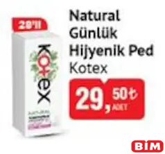 KOTEX NATURAL GÜNLÜK HİJYENİK PED 28'Lİ